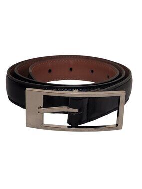 Black Stone Mountain Italian Leather Belt Silver Buckle 35 inches women's medium